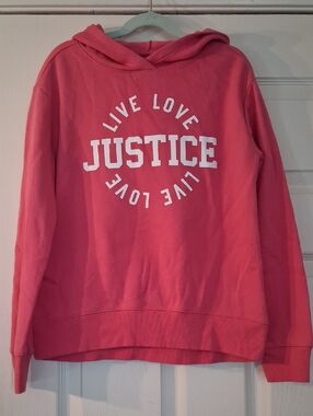 Girls Justice Pink Hoodie with White 'Live Love' Circle Graphic